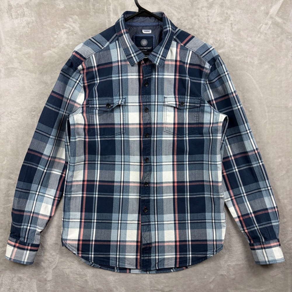 Astronomy Clothing Men's Plaid Denim Long Sleeve Button Up Shirt Sz M Streetwear